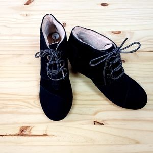 TOMS Desert Suede Shearling Wedge Bootie NWOT